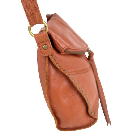 The Sak TAN BROWN GENUINE LEATHER FLAP XBODY BOHO MESSENGER SHOULDER BAG HANDBAG - Picture 3 of 15